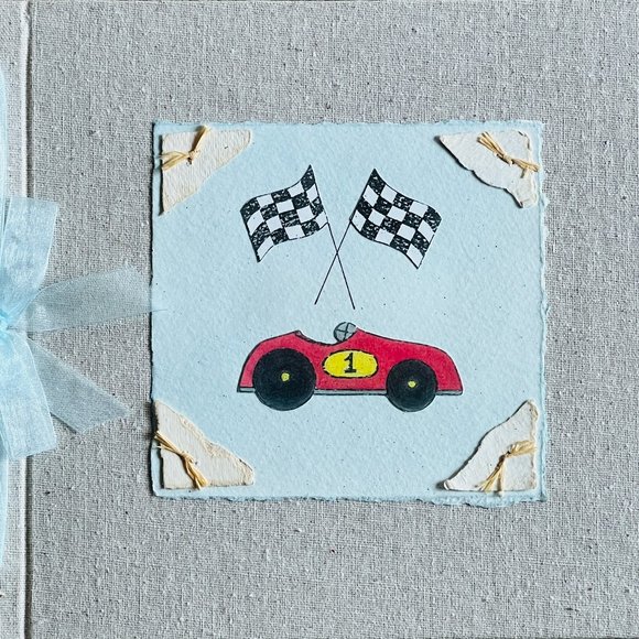 Hugs and Kisses Baby Boy Race Car Themed  Baby Memory Book - Picture 1 of 4